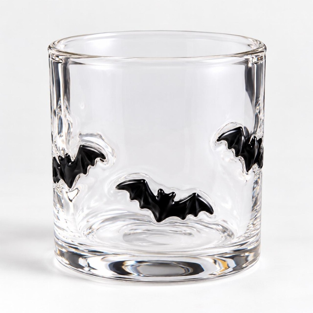 Crate and Barrel Halloween Bat Icon 15oz. Double Old-Fashioned Glass